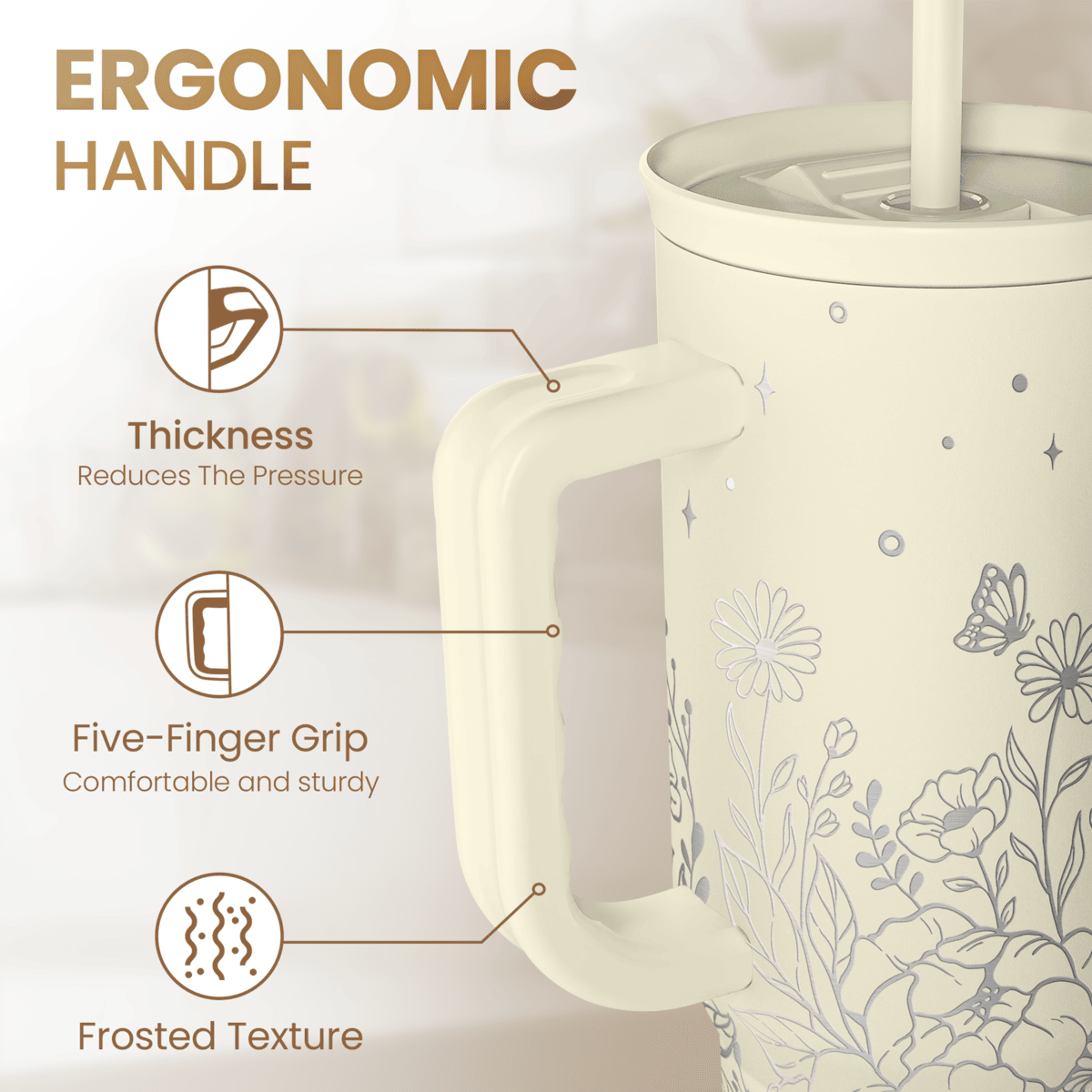 Beige Floral Slidemate | Slider Tumbler with Handle 40oz