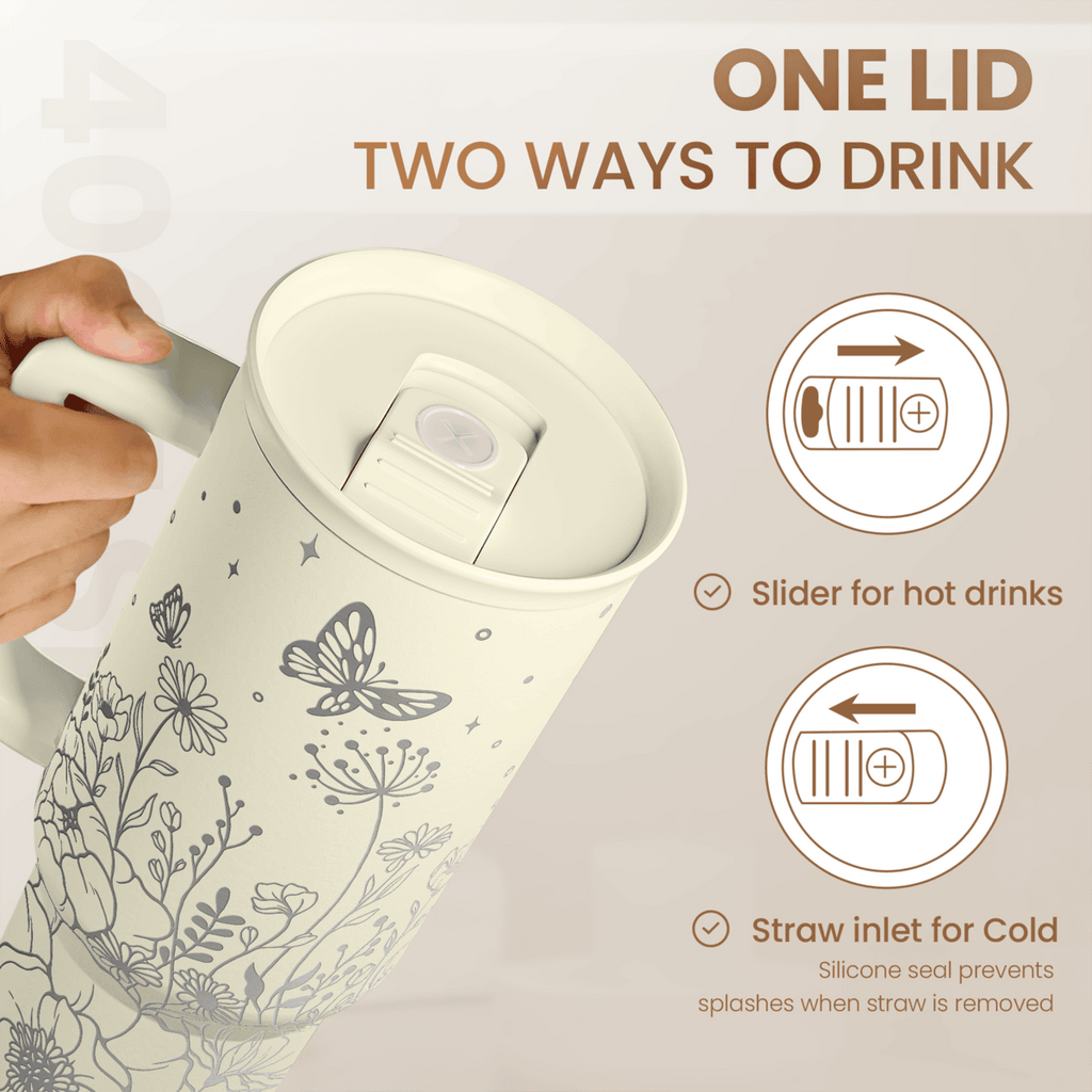 Beige Floral Slidemate | Slider Tumbler with Handle 40oz