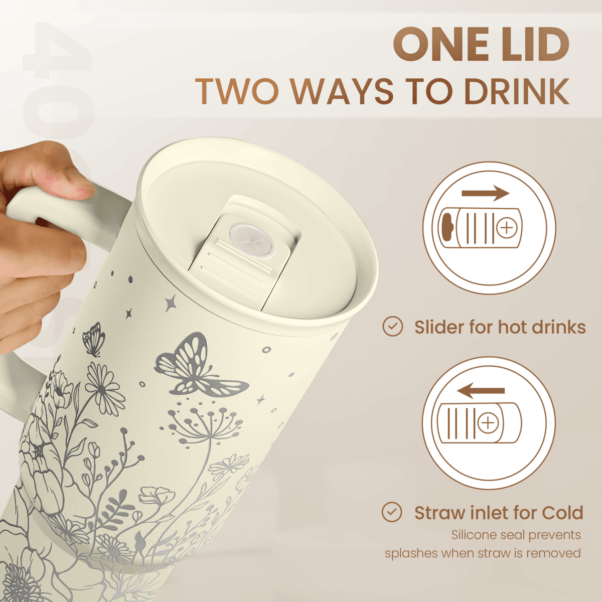 Beige Floral Slidemate | Slider Tumbler with Handle 40oz