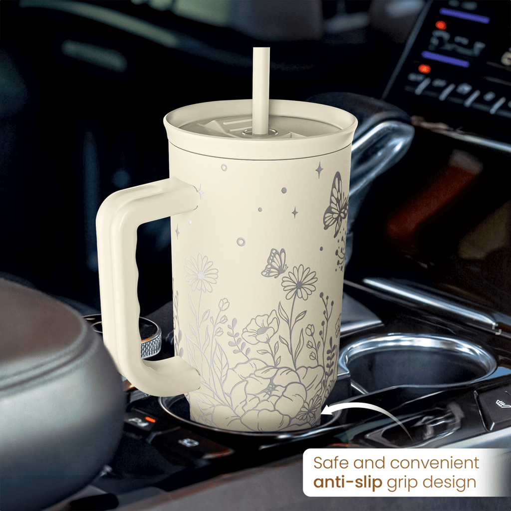 Beige Floral Slidemate | Slider Tumbler with Handle 40oz