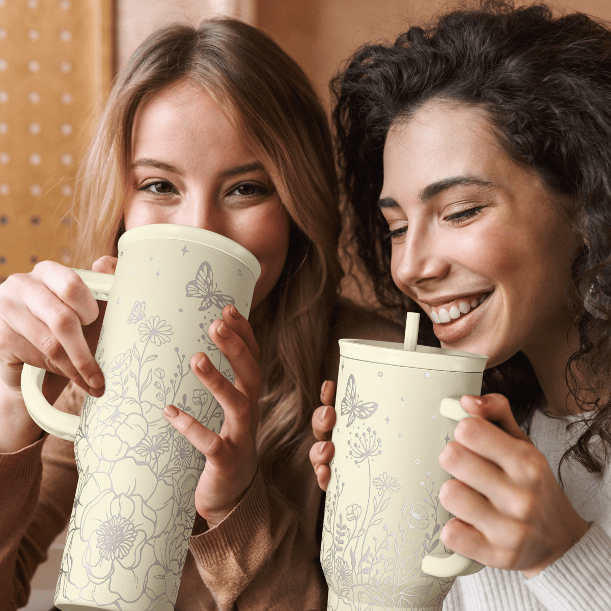 Beige Floral Slidemate | Slider Tumbler with Handle 40oz