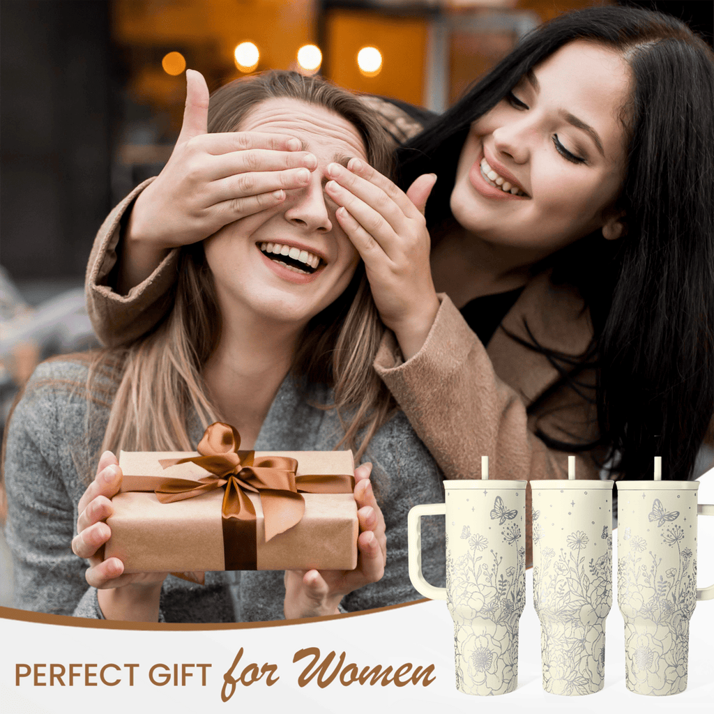 Beige Floral Slidemate | Slider Tumbler with Handle 40oz