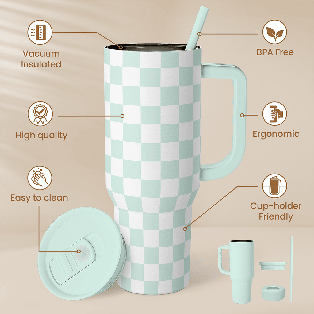 Mint Checker Slidemate | Slider Tumbler with Handle 40oz