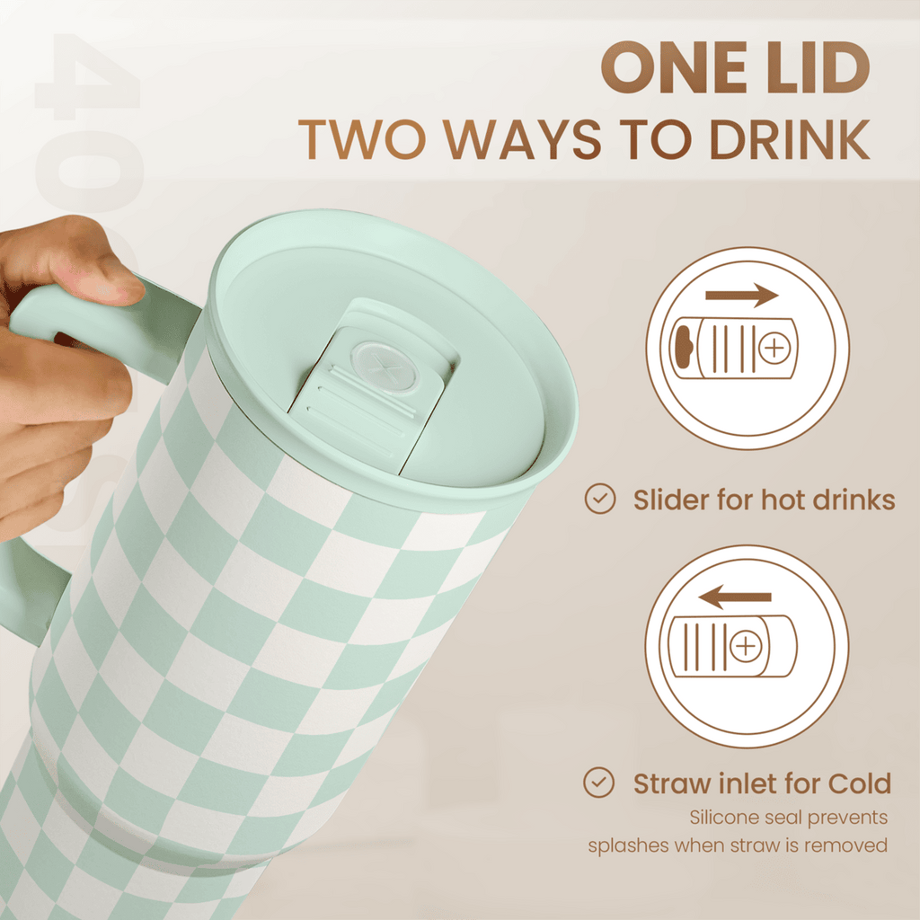 Mint Checker Slidemate | Slider Tumbler with Handle 40oz