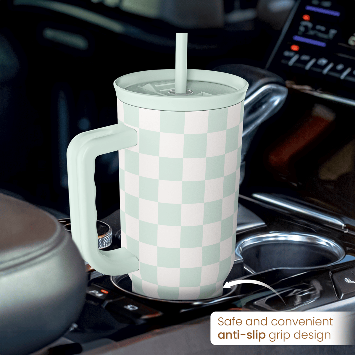 Mint Checker Slidemate | Slider Tumbler with Handle 40oz