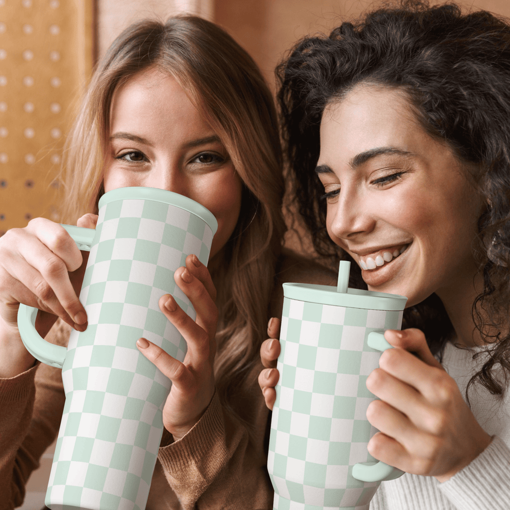 Mint Checker Slidemate | Slider Tumbler with Handle 40oz