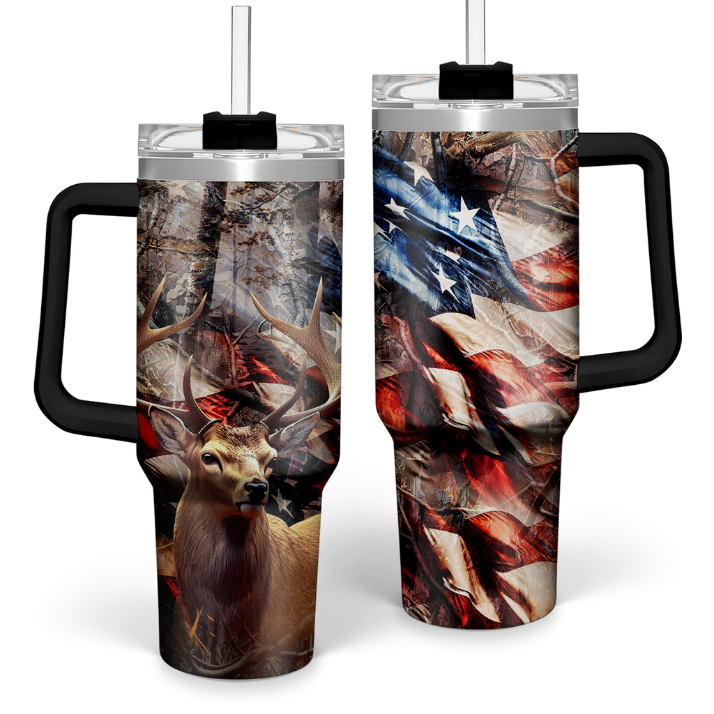 Brown Hunting Quencher Tumbler with Handle 40oz