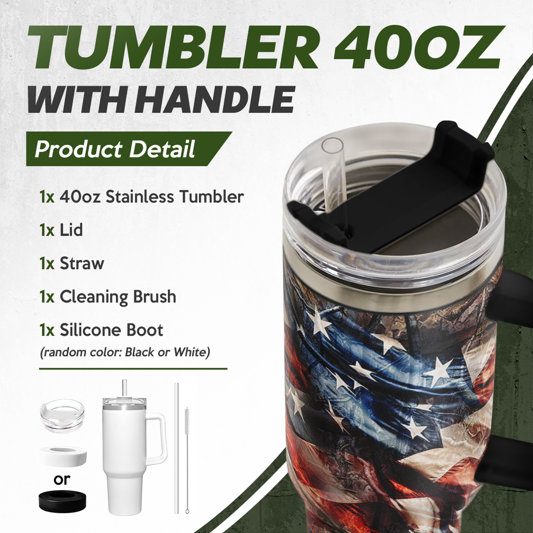 Brown Hunting Quencher Tumbler with Handle 40oz