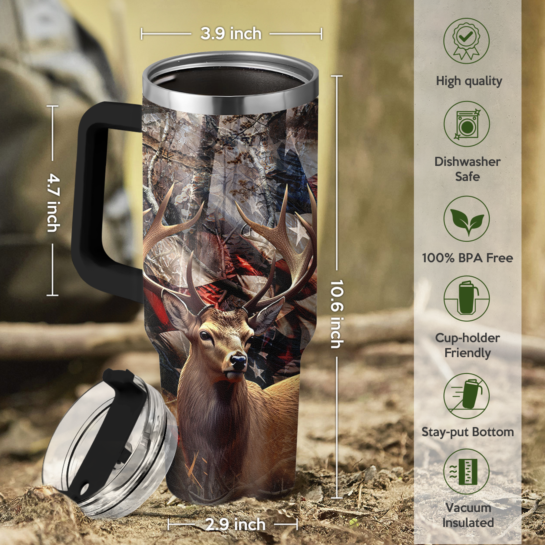 Brown Hunting Quencher Tumbler with Handle 40oz