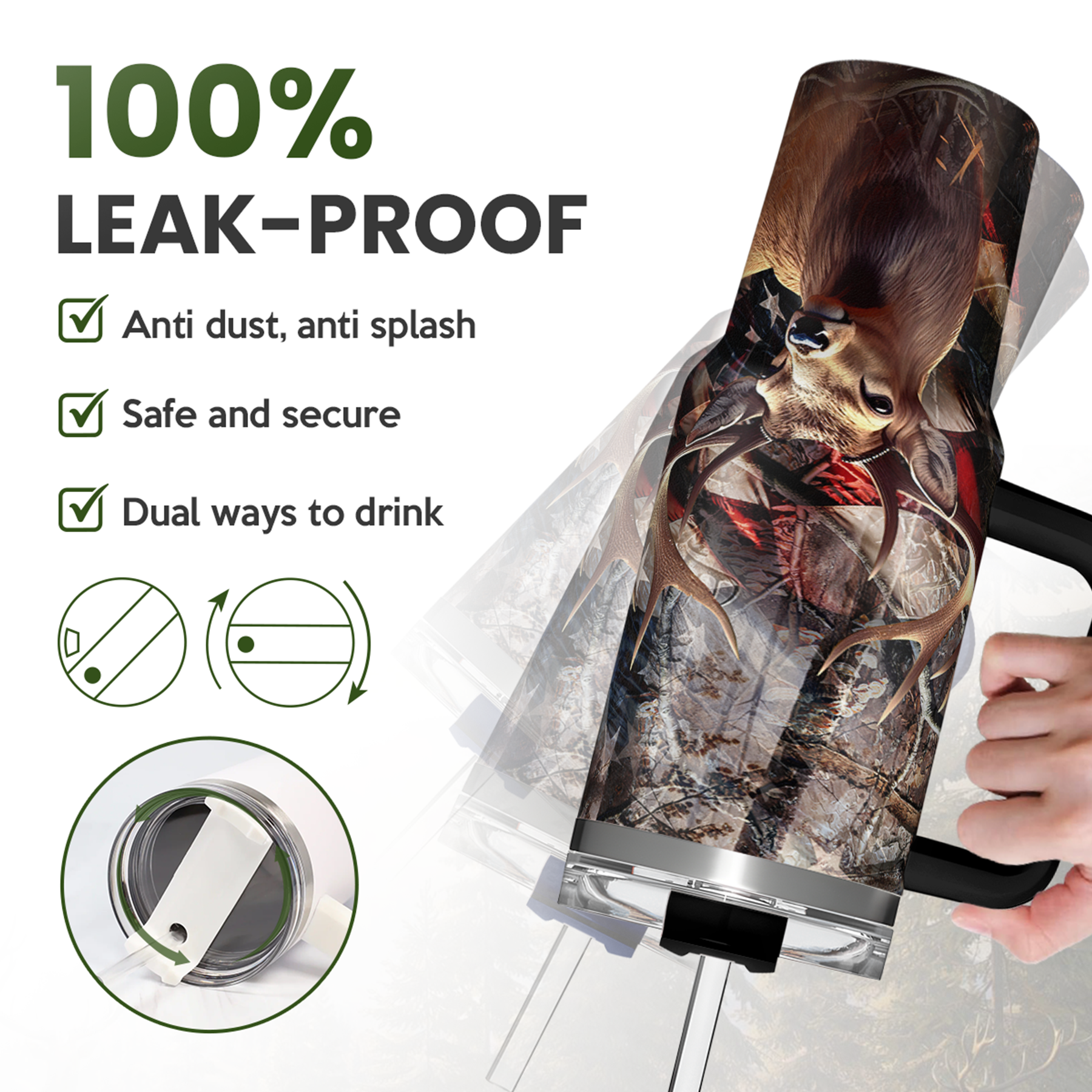 Brown Hunting Quencher Tumbler with Handle 40oz