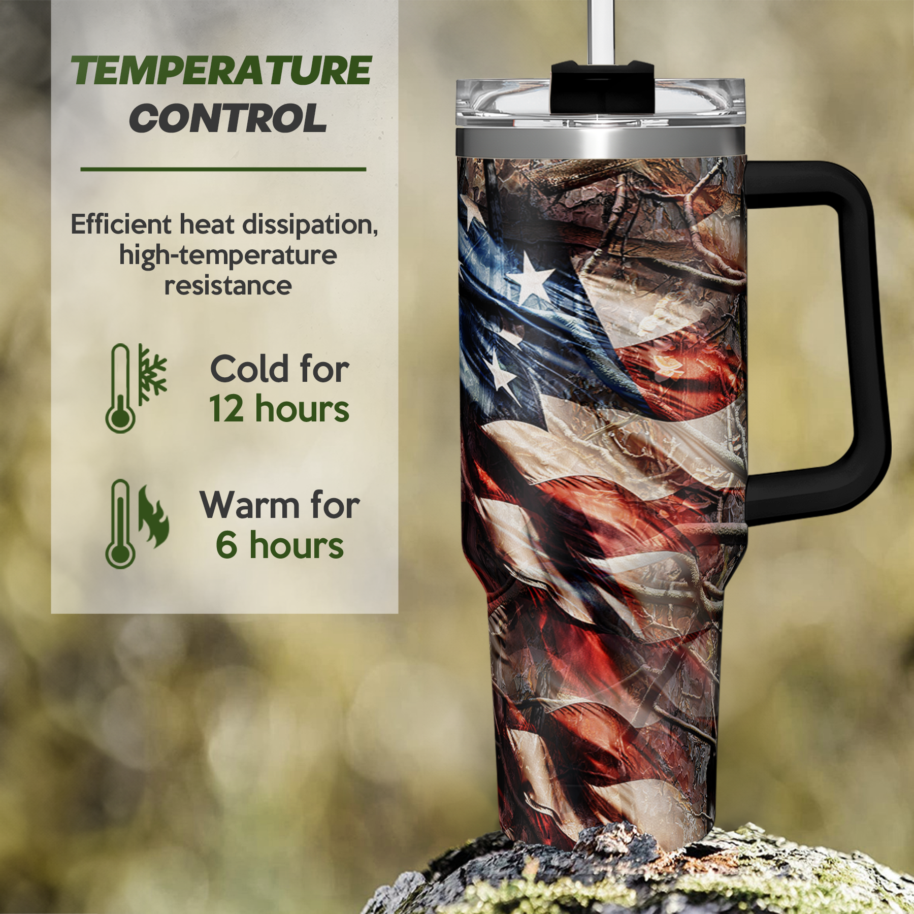 Brown Hunting Quencher Tumbler with Handle 40oz