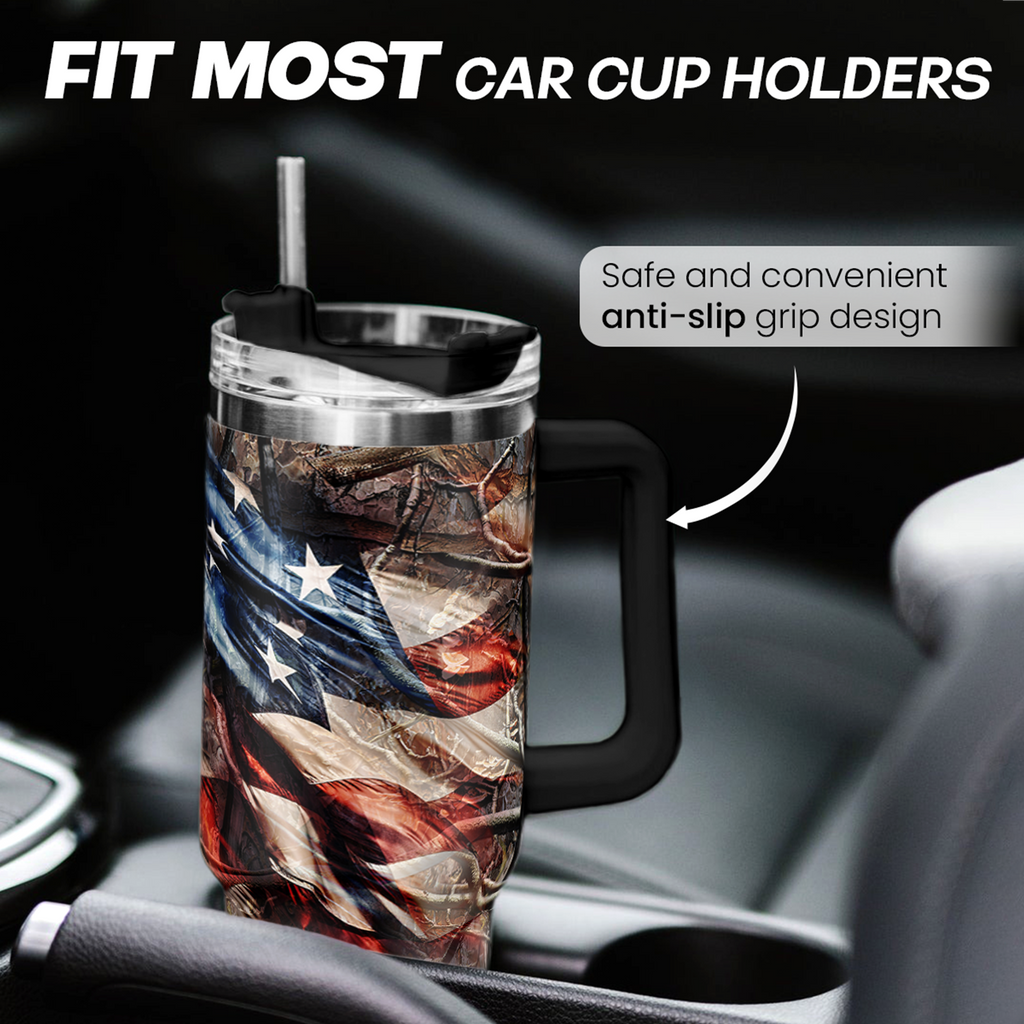 Brown Hunting Quencher Tumbler with Handle 40oz