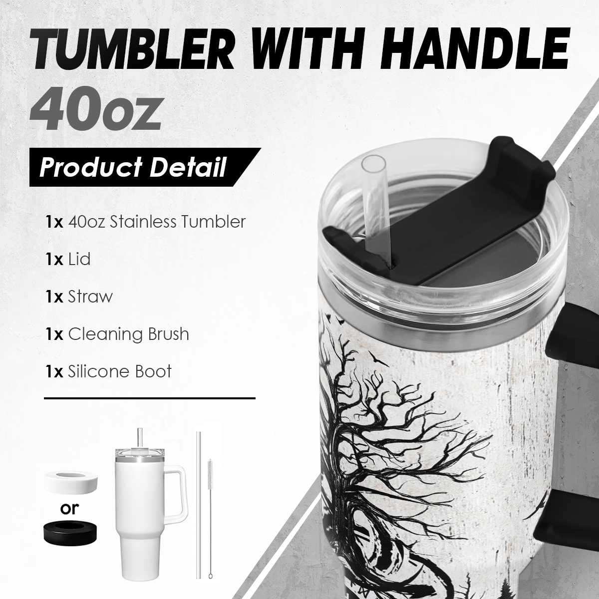White Viking Quencher Tumbler with Handle 40oz