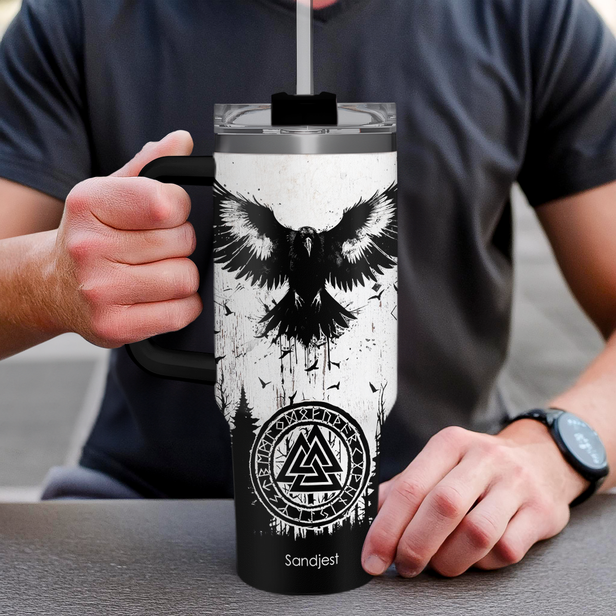 White Viking Quencher Tumbler with Handle 40oz