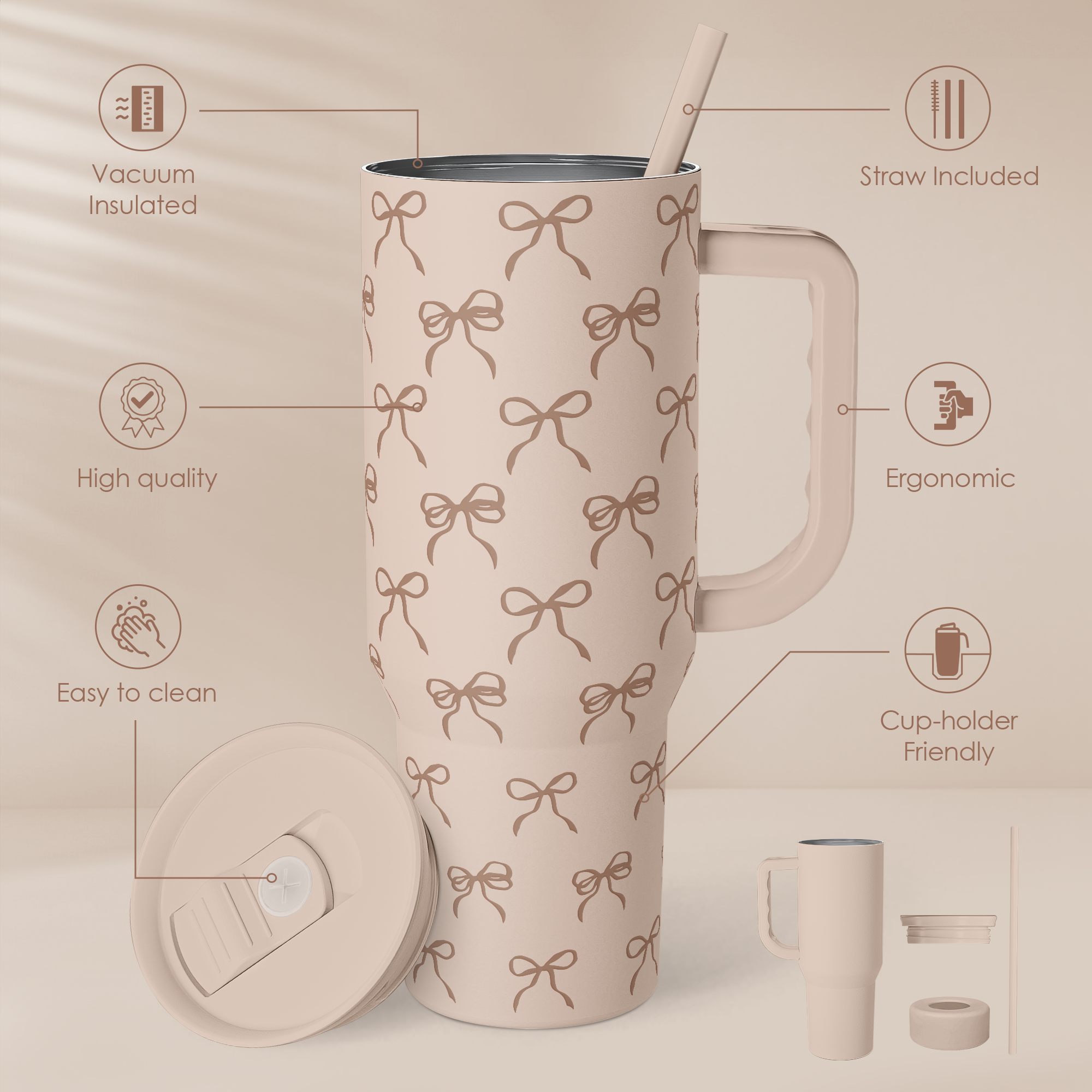 Brown Bow Slidemate | Slider Tumbler with Handle 40oz