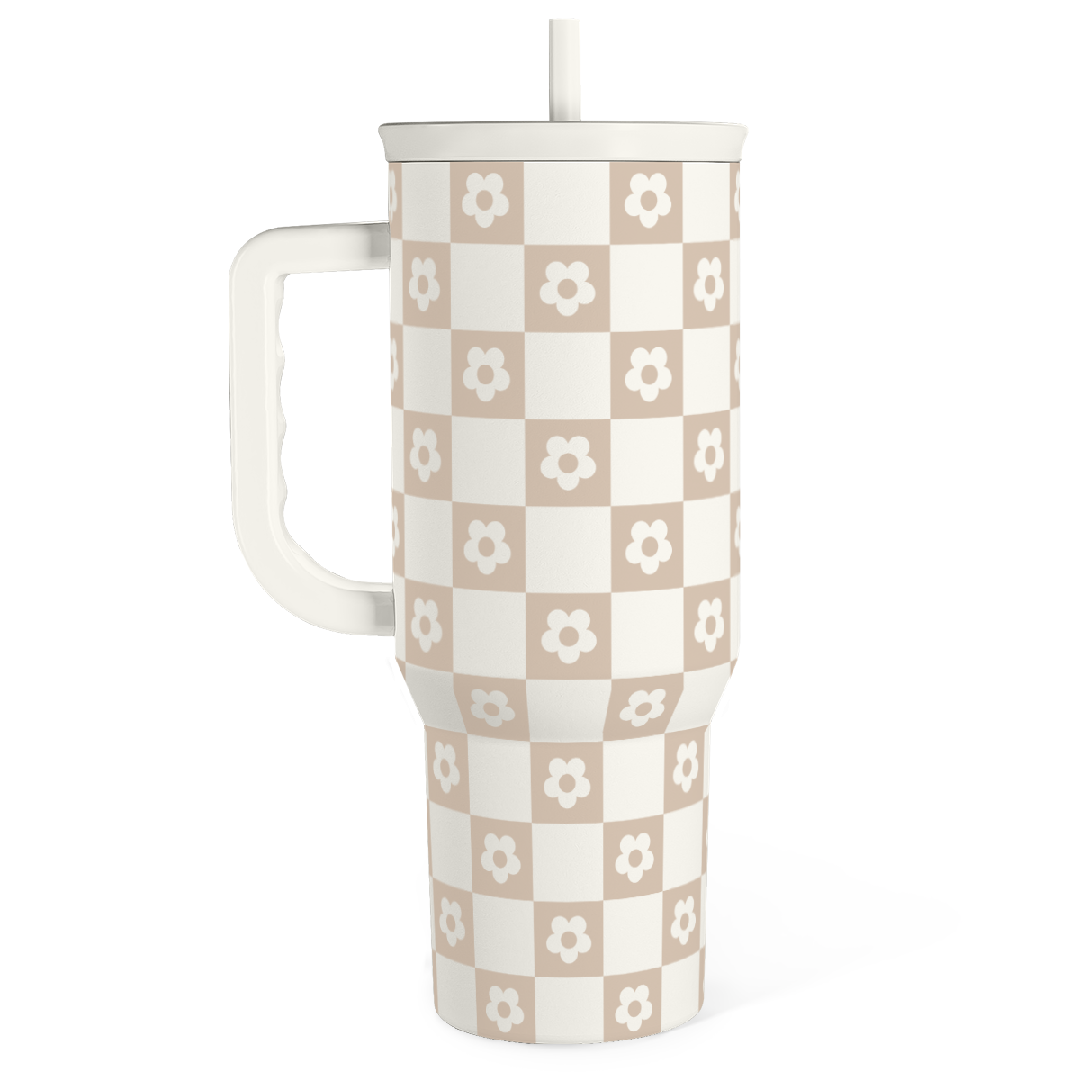 Brown Checker Daisy Slidemate | Slider Tumbler with Handle 40oz
