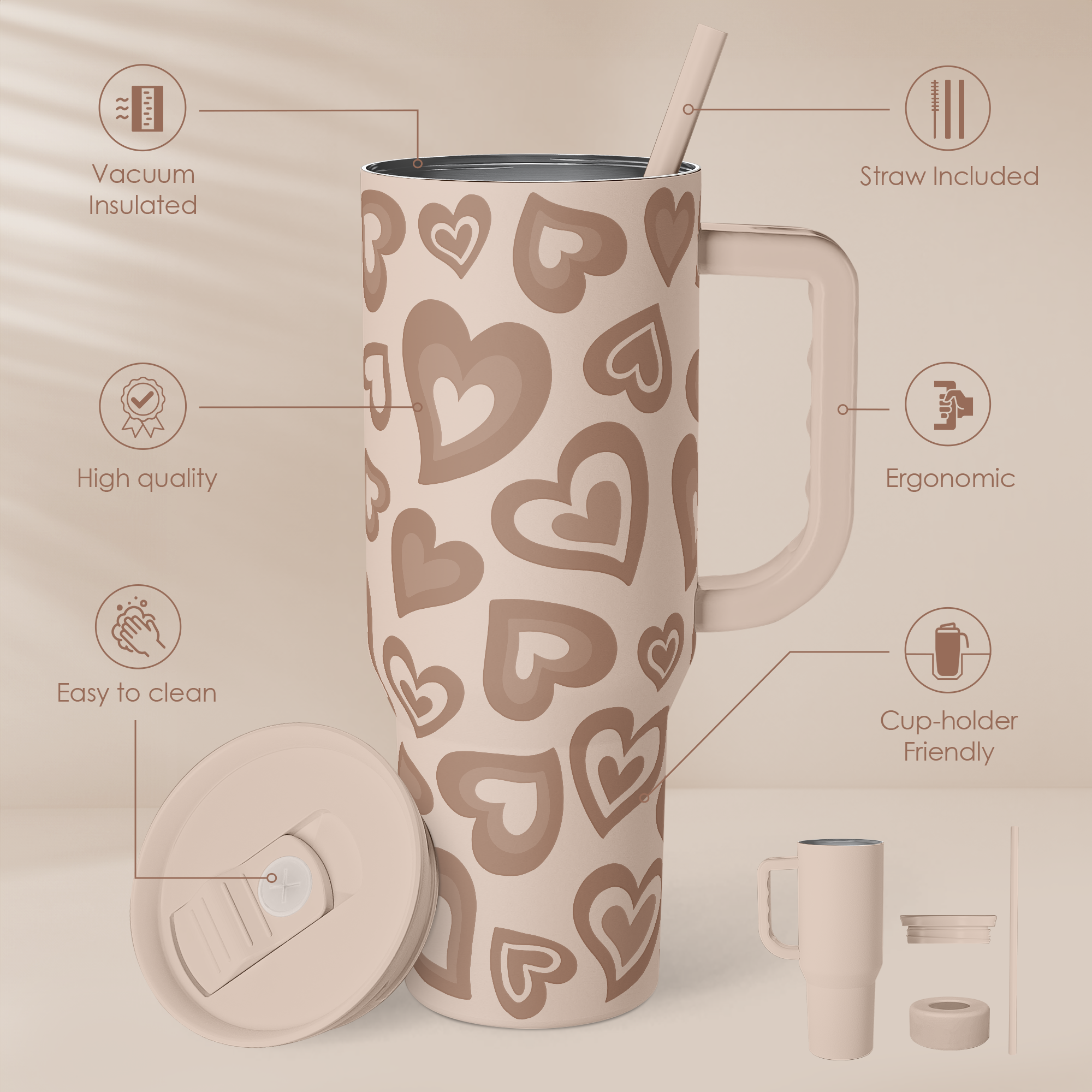 Brown Heart Slidemate | Slider Tumbler with Handle 40oz
