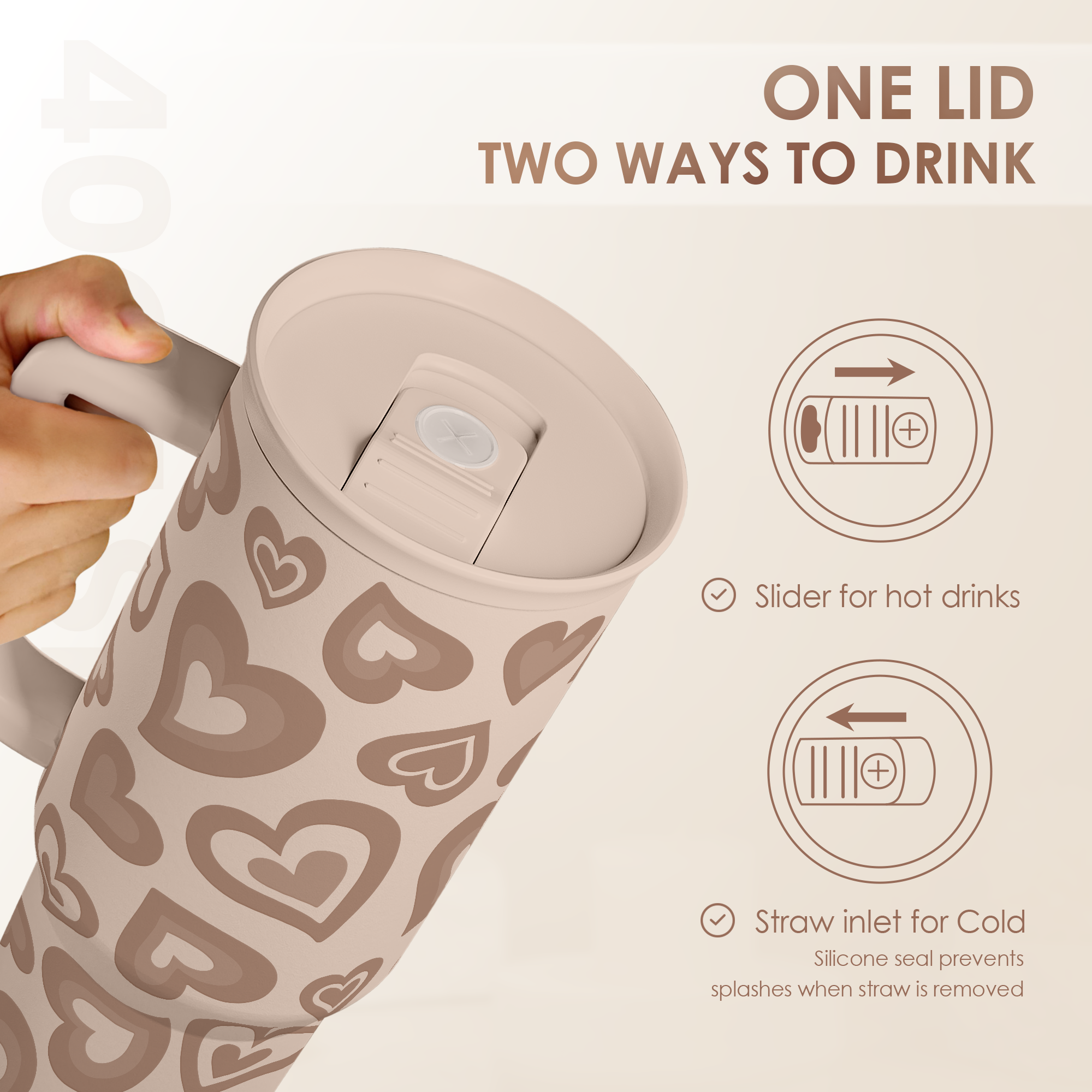 Brown Heart Slidemate | Slider Tumbler with Handle 40oz