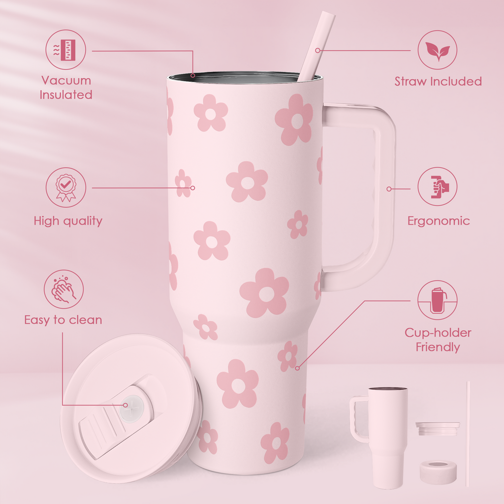 Pink Floral Slidemate | Slider Tumbler with Handle 40oz