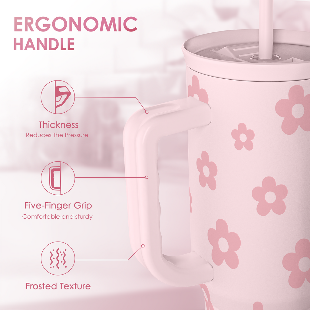 Pink Floral Slidemate | Slider Tumbler with Handle 40oz