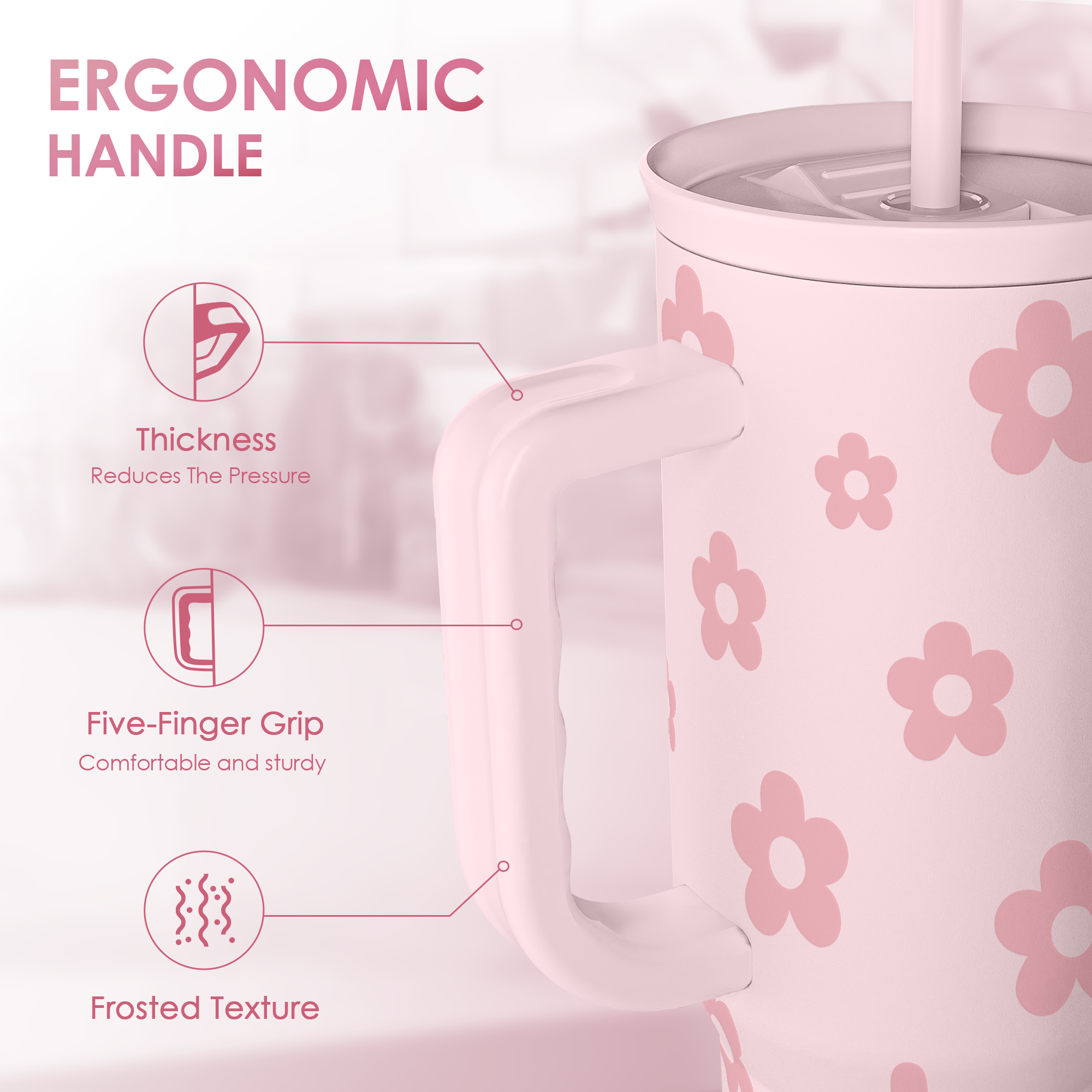 Pink Floral Slidemate | Slider Tumbler with Handle 40oz