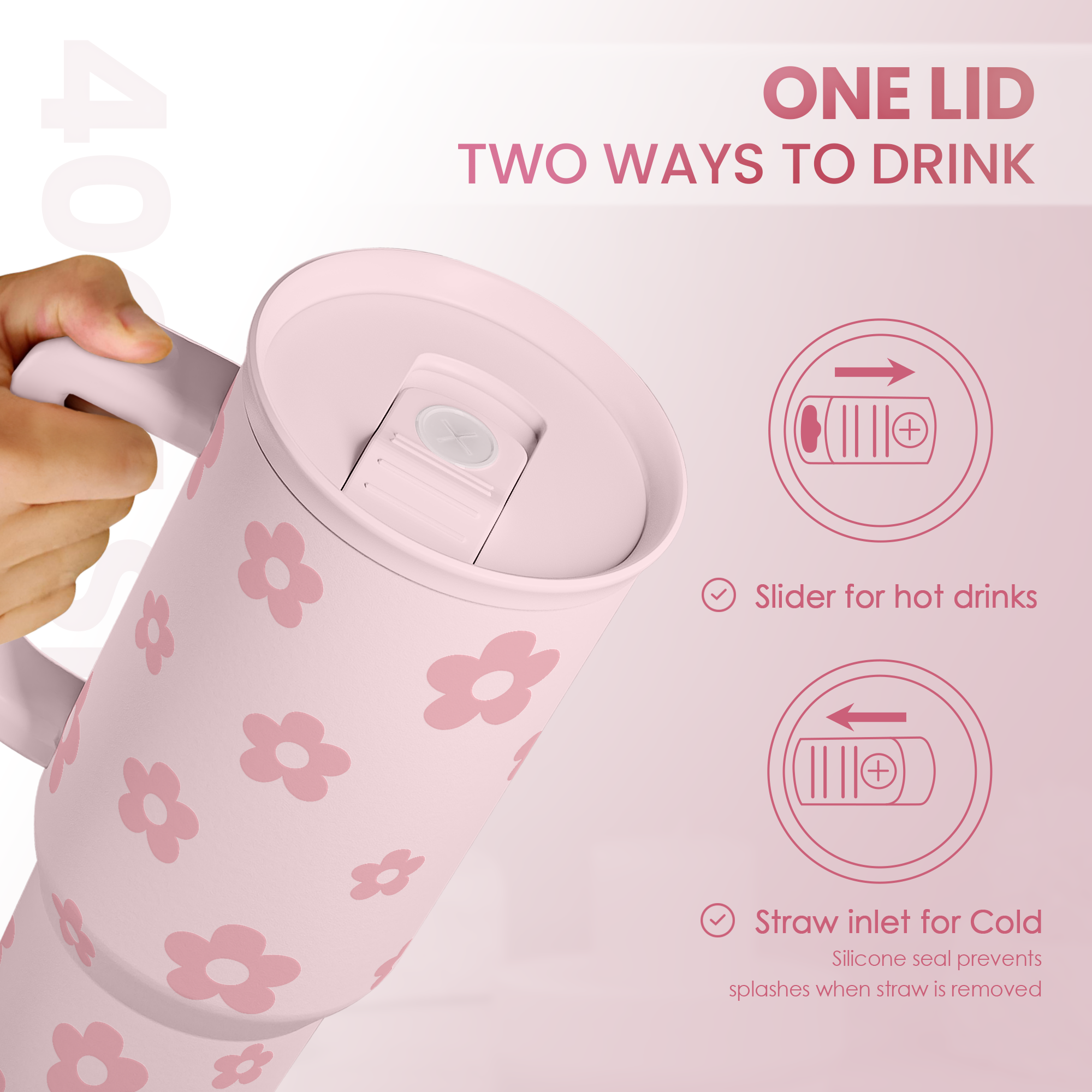 Pink Floral Slidemate | Slider Tumbler with Handle 40oz