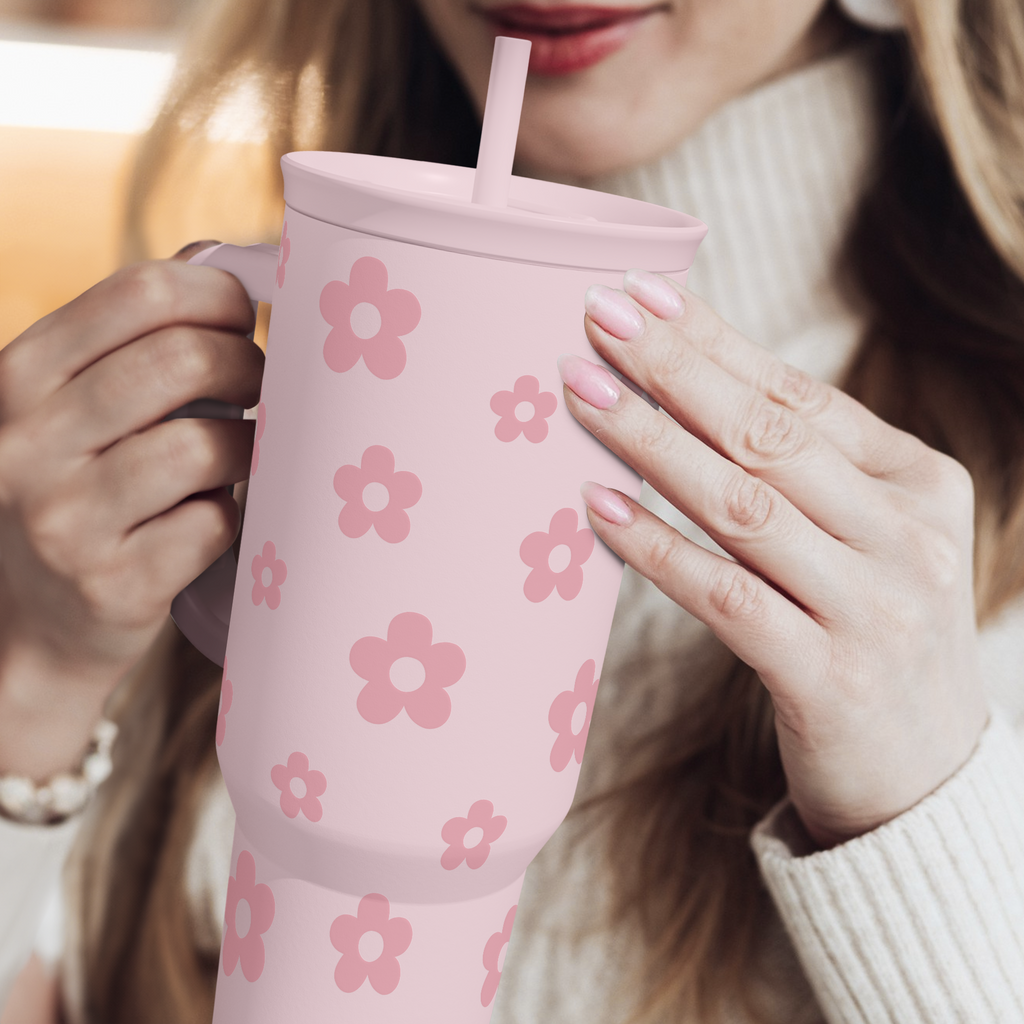 Pink Floral Slidemate | Slider Tumbler with Handle 40oz