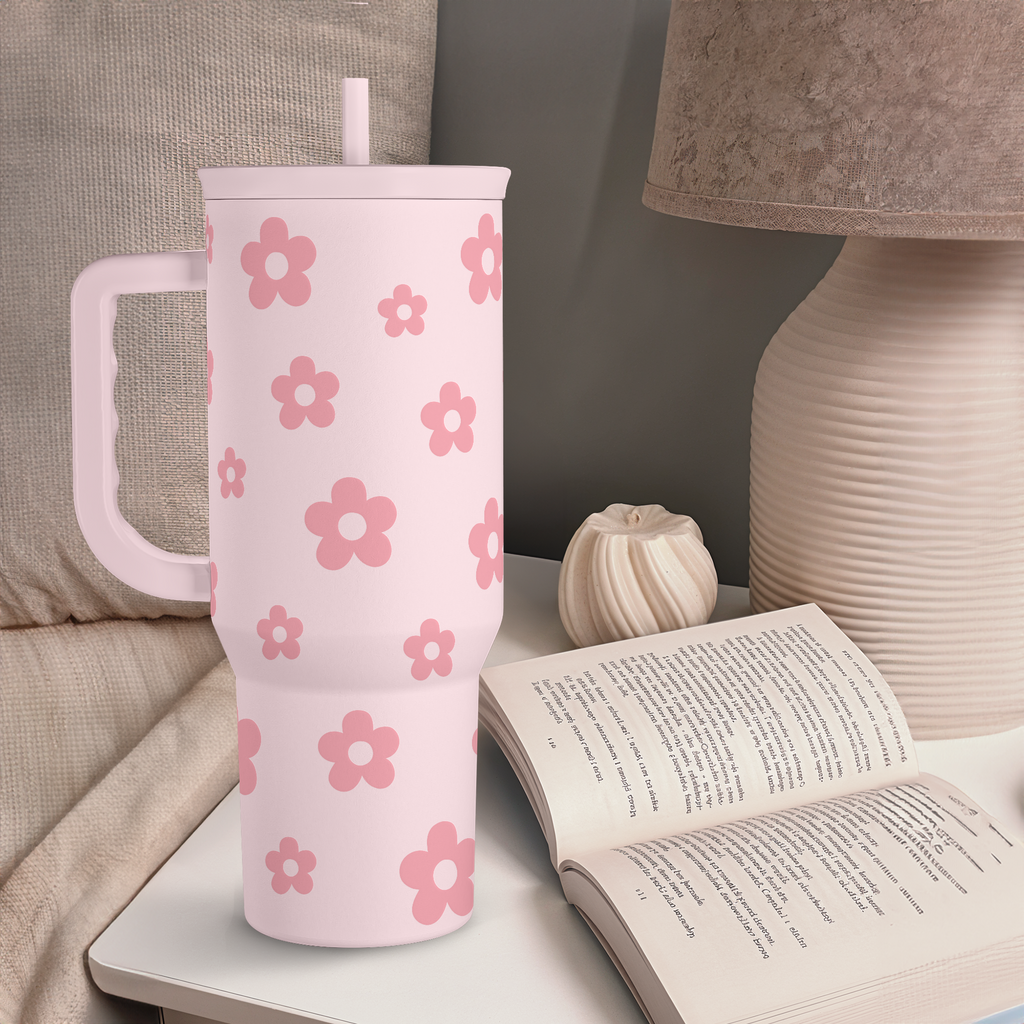 Pink Floral Slidemate | Slider Tumbler with Handle 40oz