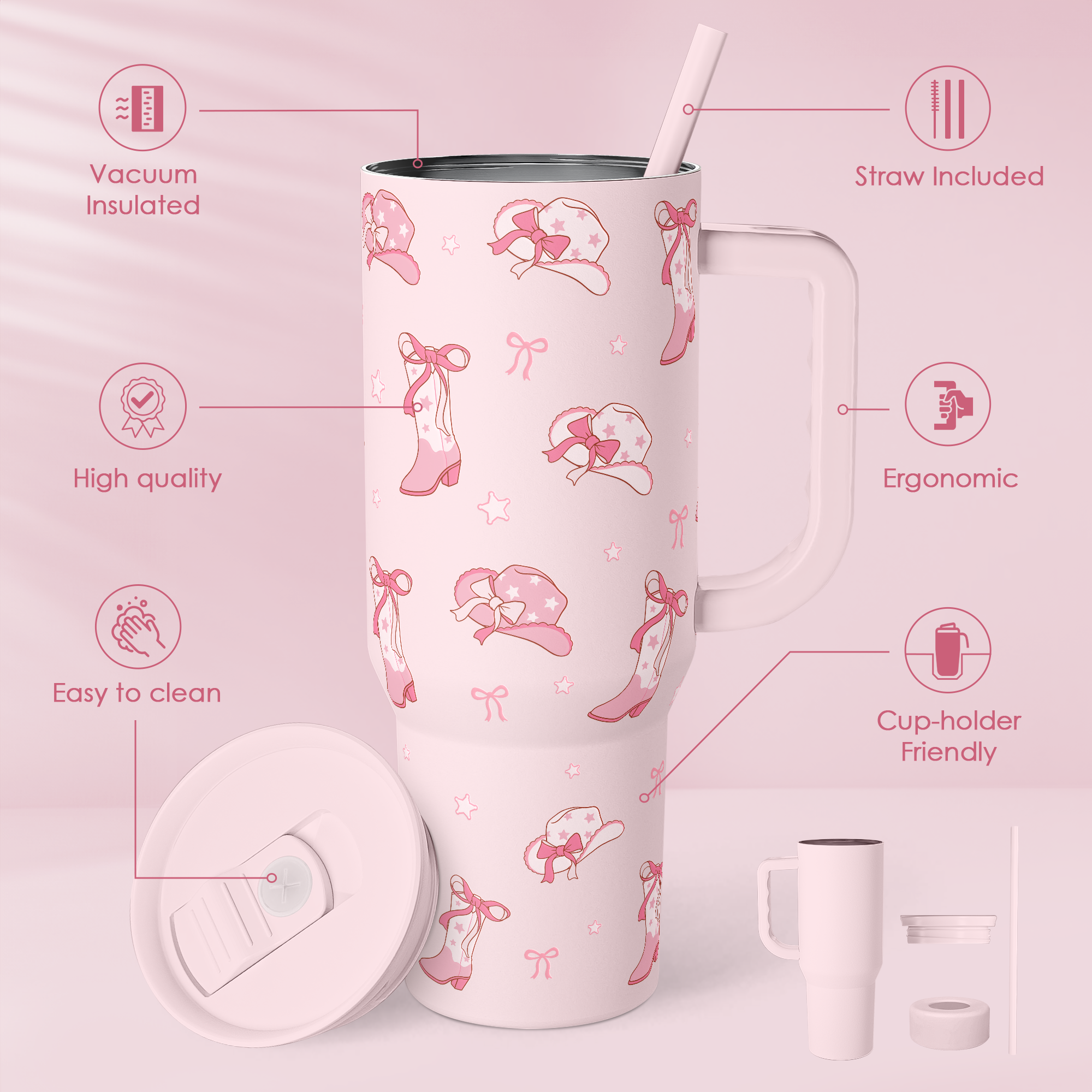 Pink Cowgirl Slidemate | Slider Tumbler with Handle 40oz