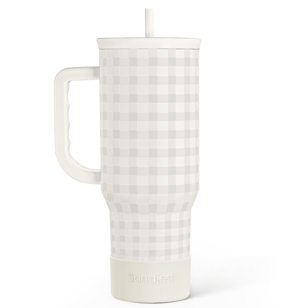 Grey Gingham Slidemate | Slider Tumbler with Handle 40oz