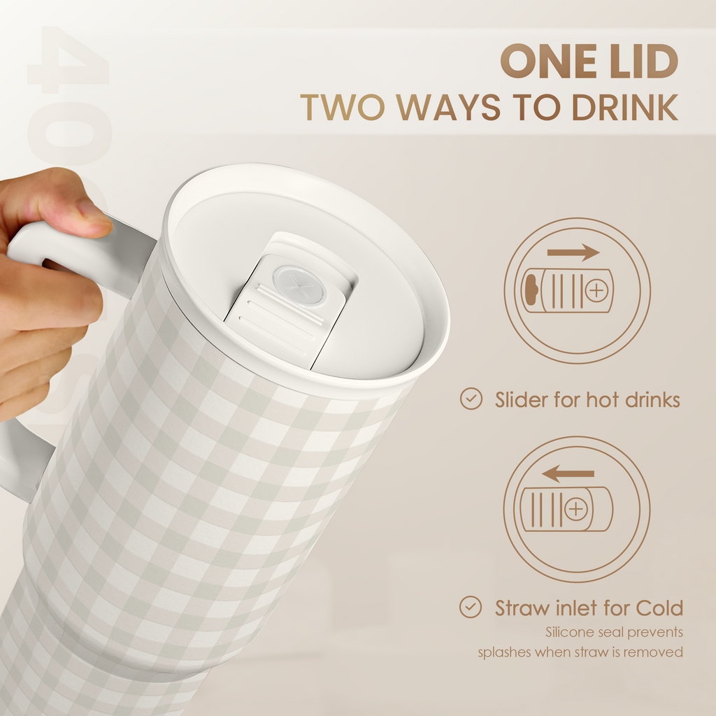 Grey Gingham Slidemate | Slider Tumbler with Handle 40oz