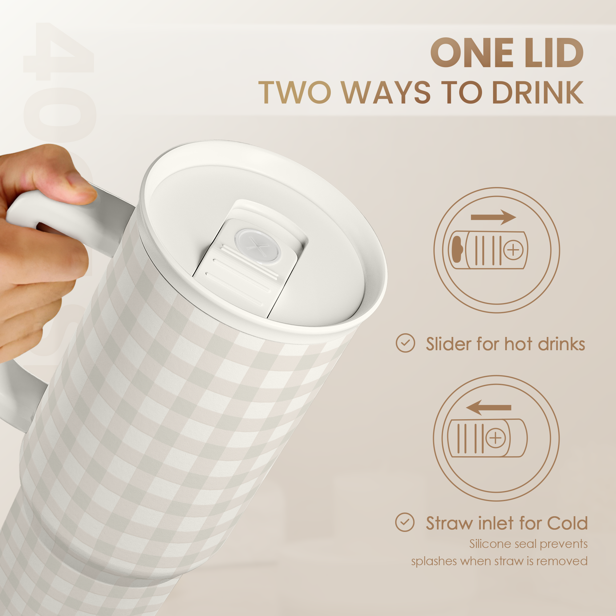 Grey Gingham Slidemate | Slider Tumbler with Handle 40oz
