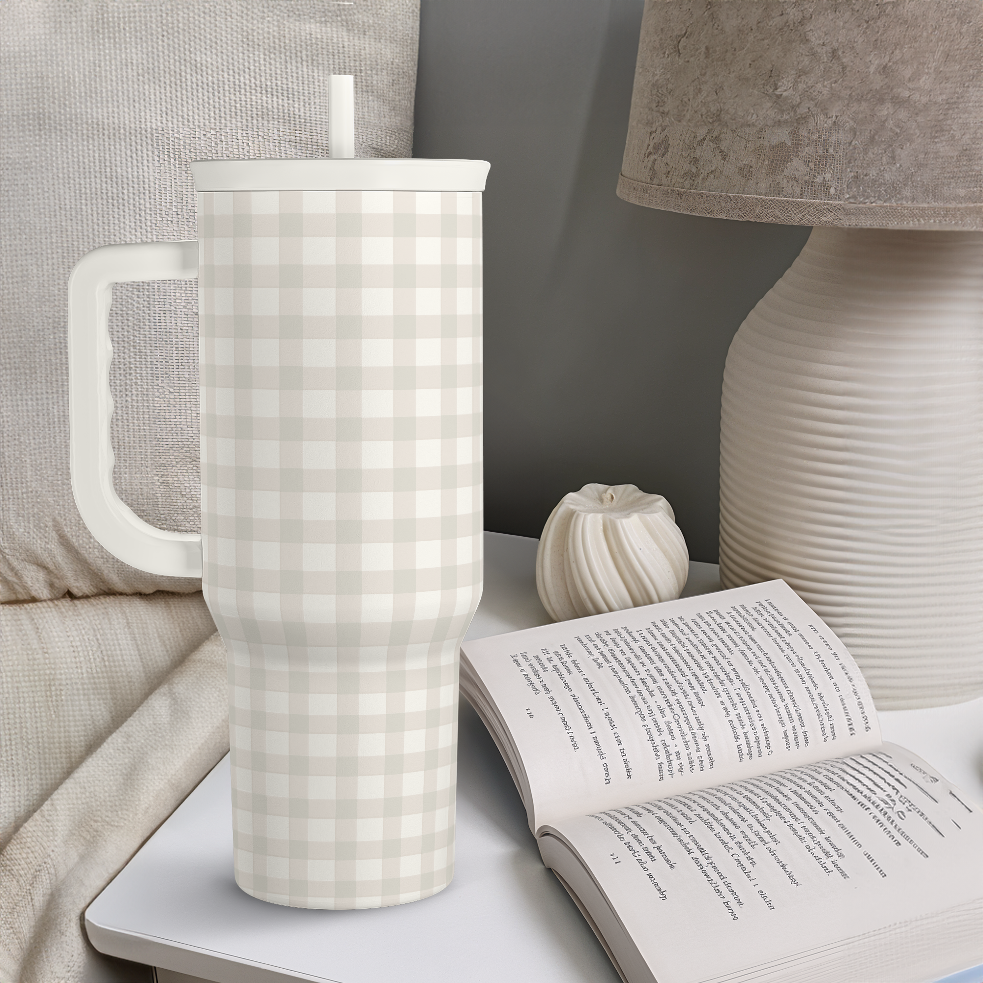 Grey Gingham Slidemate | Slider Tumbler with Handle 40oz