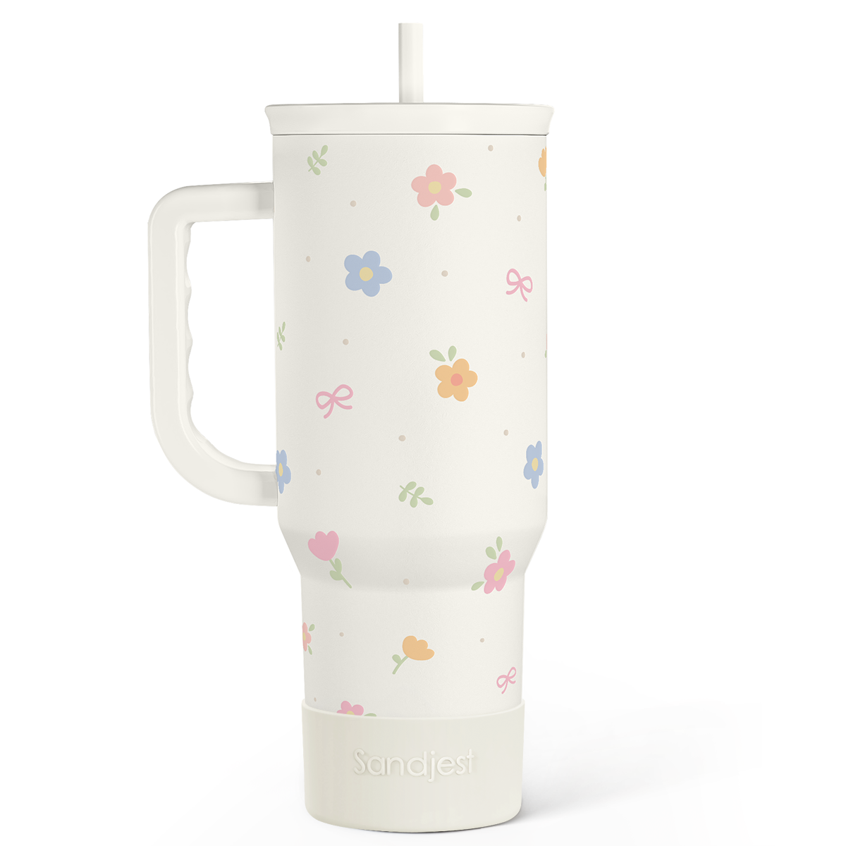 White Floral Slidemate | Slider Tumbler with Handle 40oz