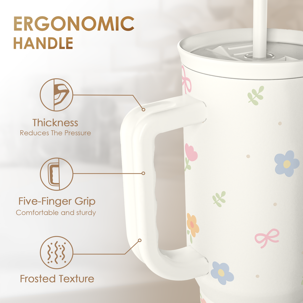 White Floral Slidemate | Slider Tumbler with Handle 40oz