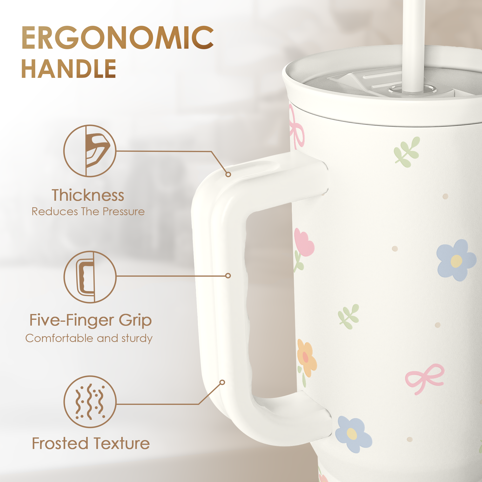 White Floral Slidemate | Slider Tumbler with Handle 40oz