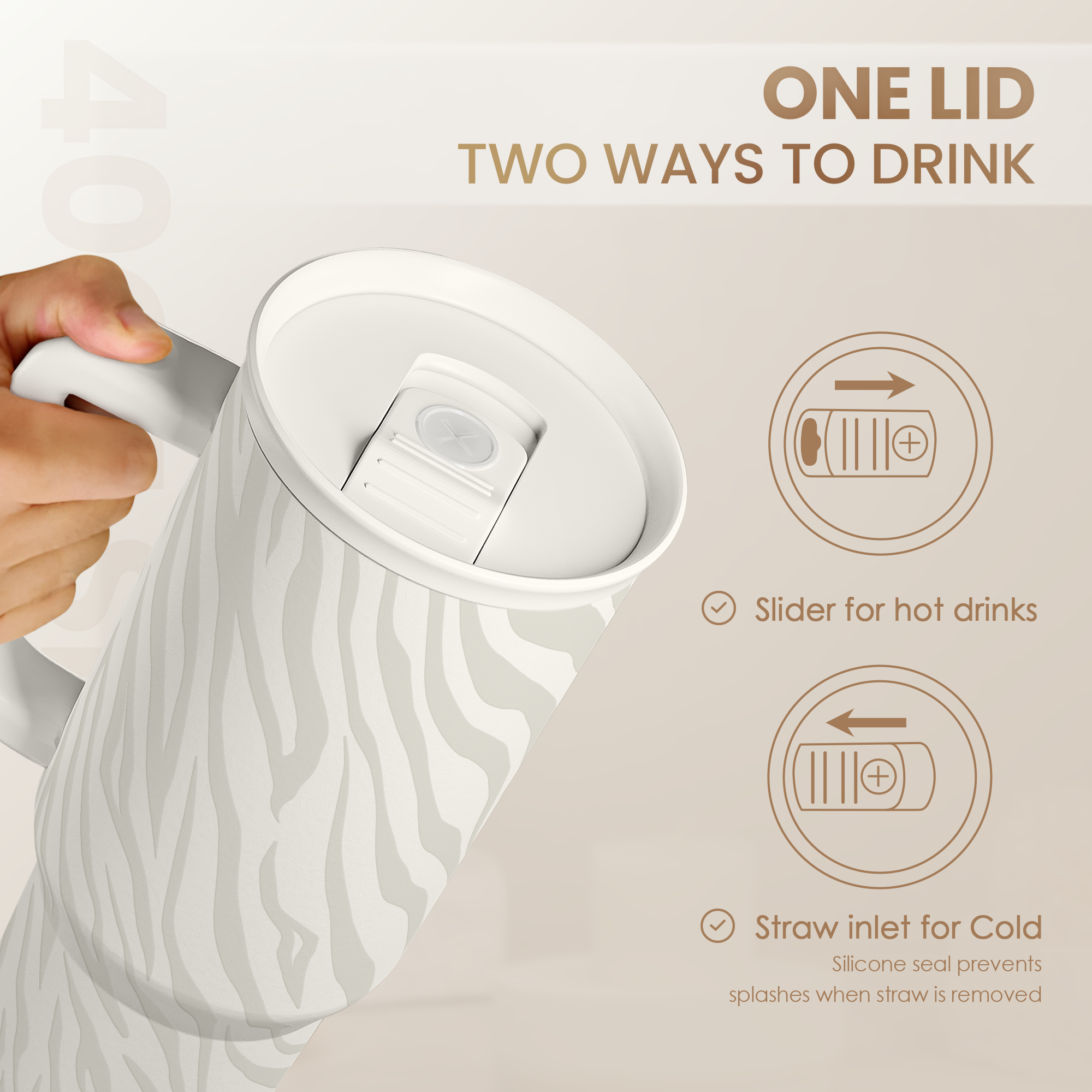 Grey Zebra Slidemate | Slider Tumbler with Handle 40oz