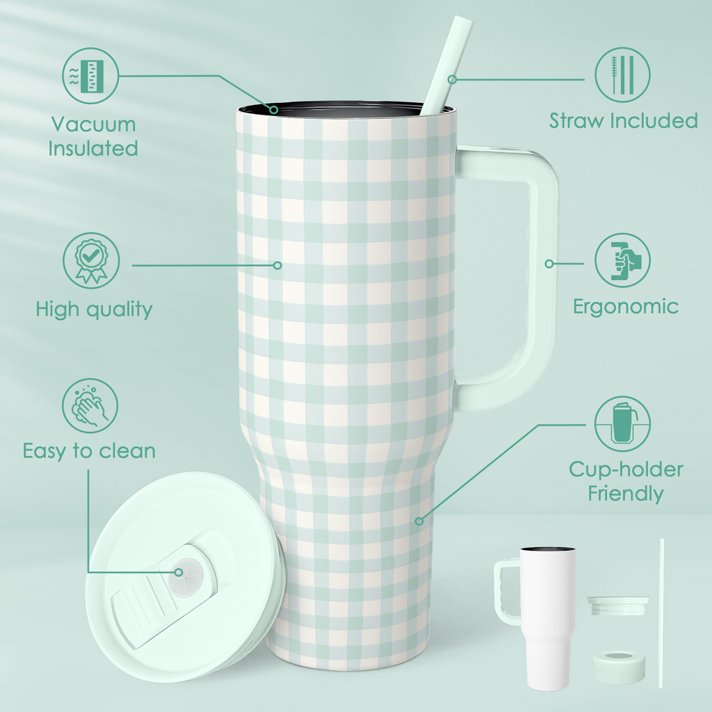 Mint Gingham Slidemate | Slider Tumbler with Handle 40oz