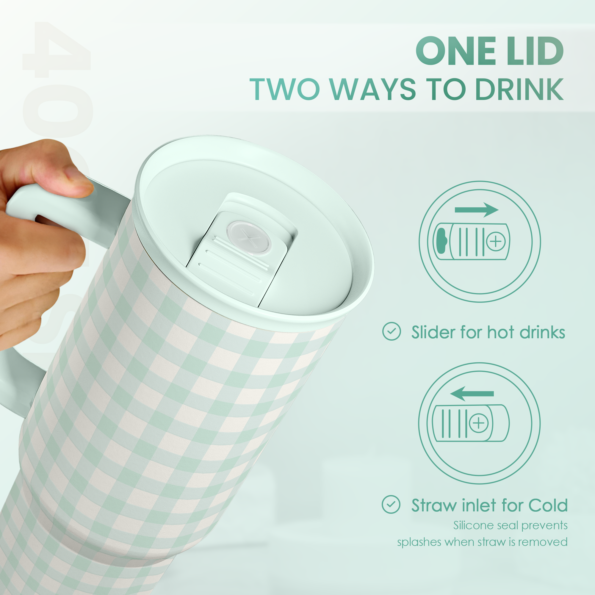 Mint Gingham Slidemate | Slider Tumbler with Handle 40oz