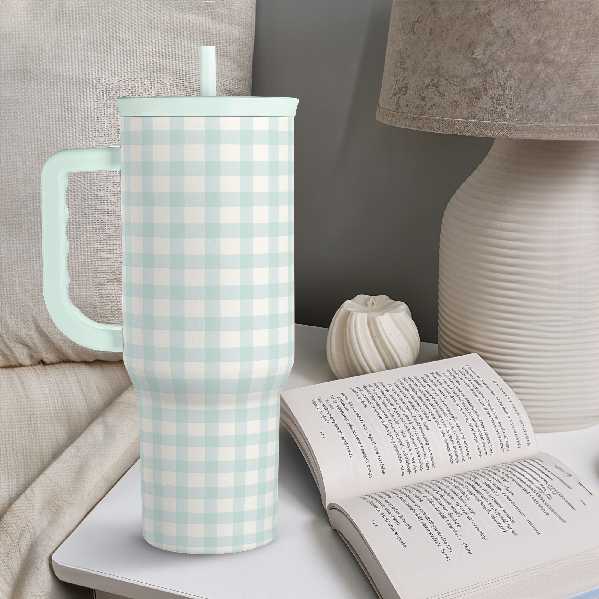 Mint Gingham Slidemate | Slider Tumbler with Handle 40oz