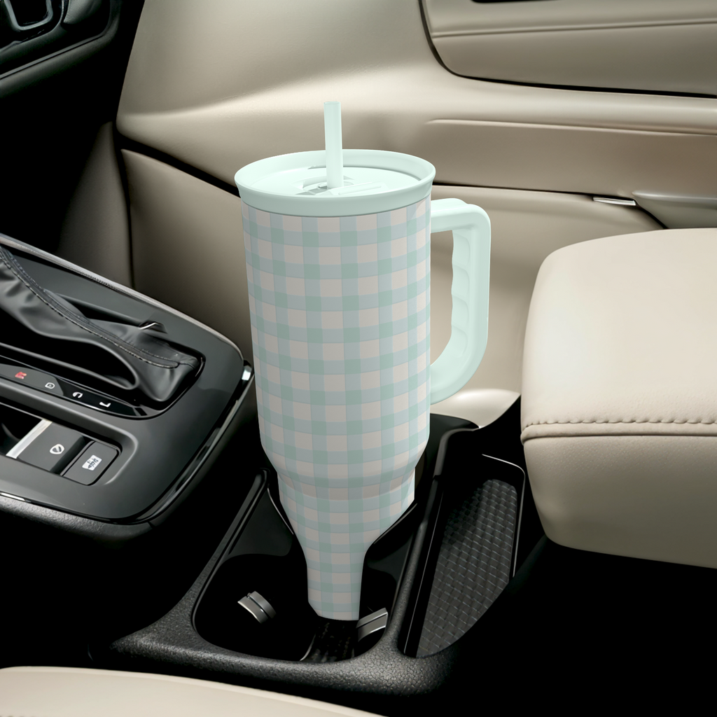 Mint Gingham Slidemate | Slider Tumbler with Handle 40oz