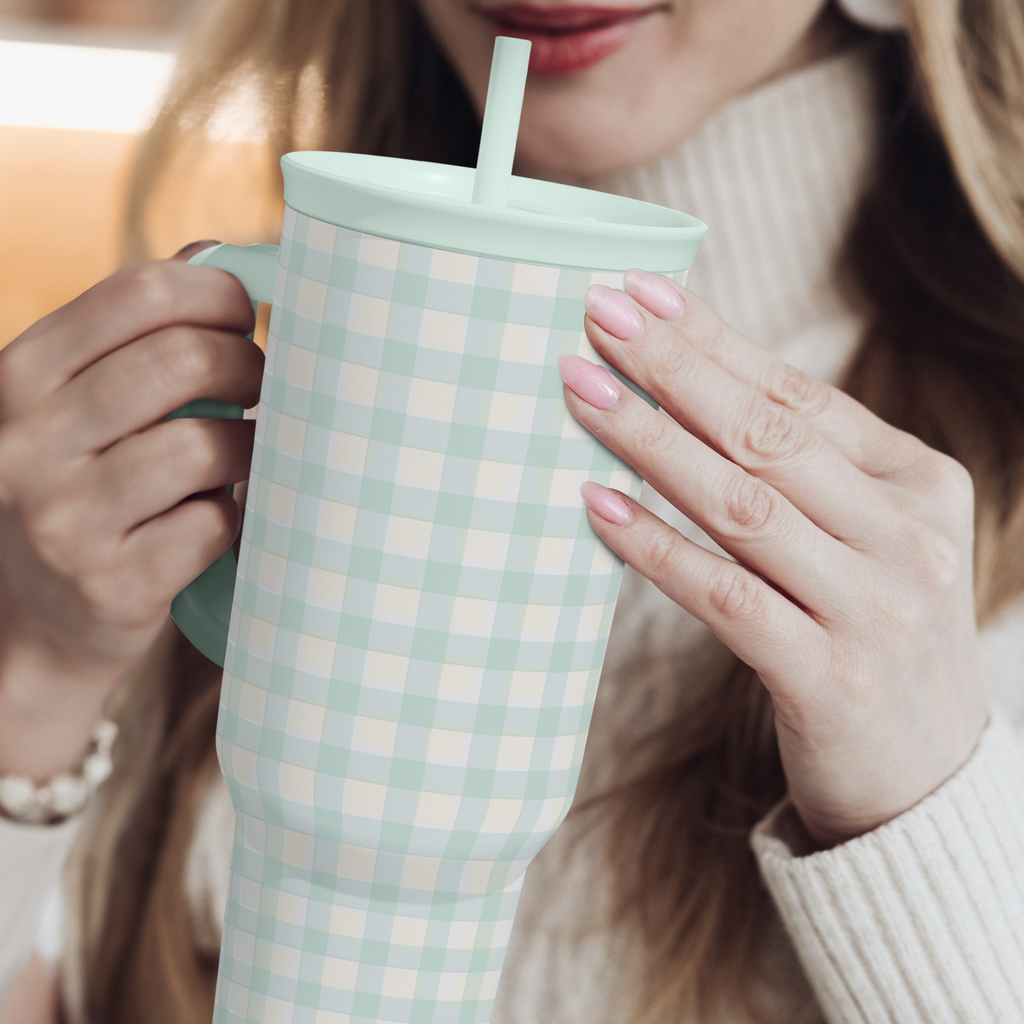 Mint Gingham Slidemate | Slider Tumbler with Handle 40oz