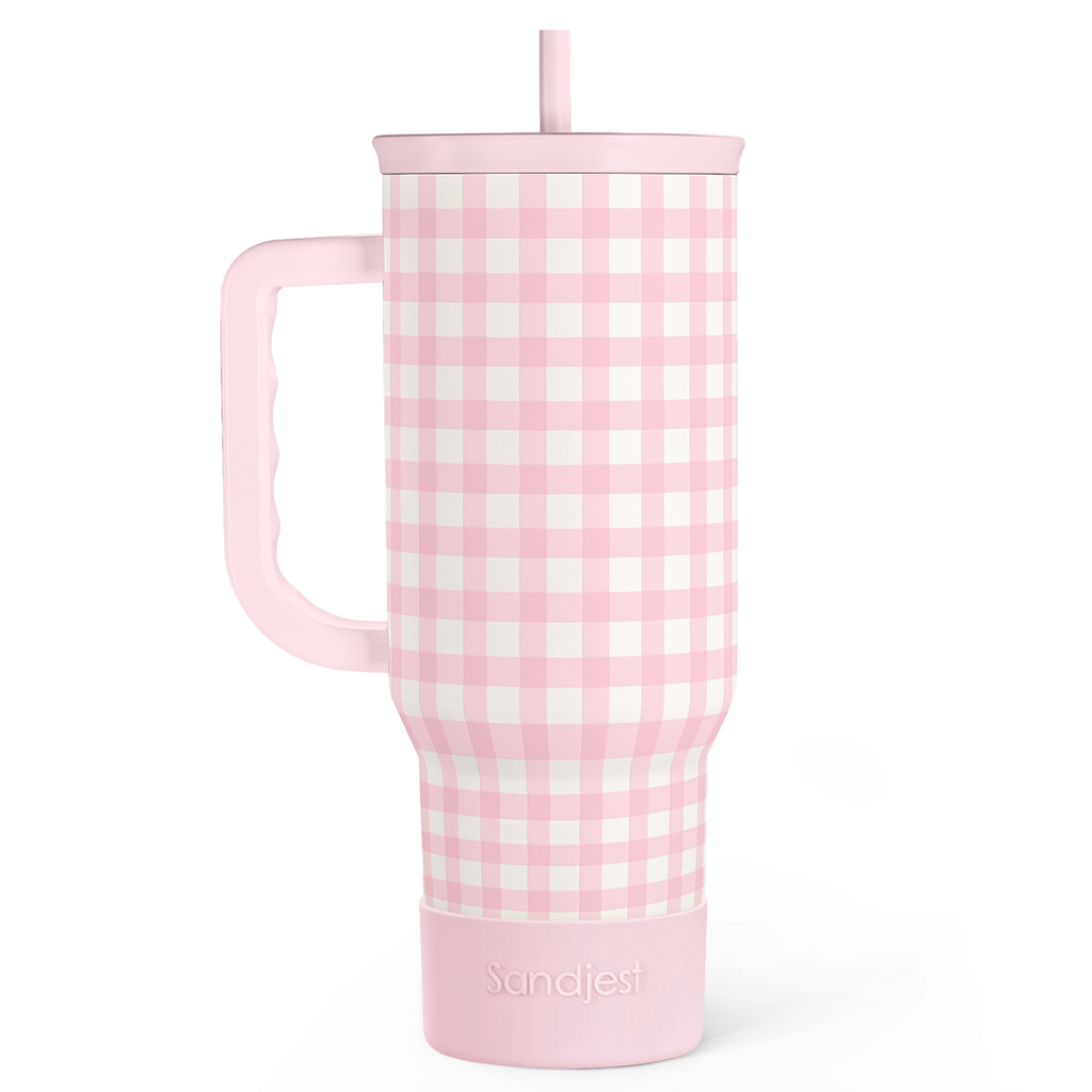 Pink Gingham Slidemate | Slider Tumbler with Handle 40oz