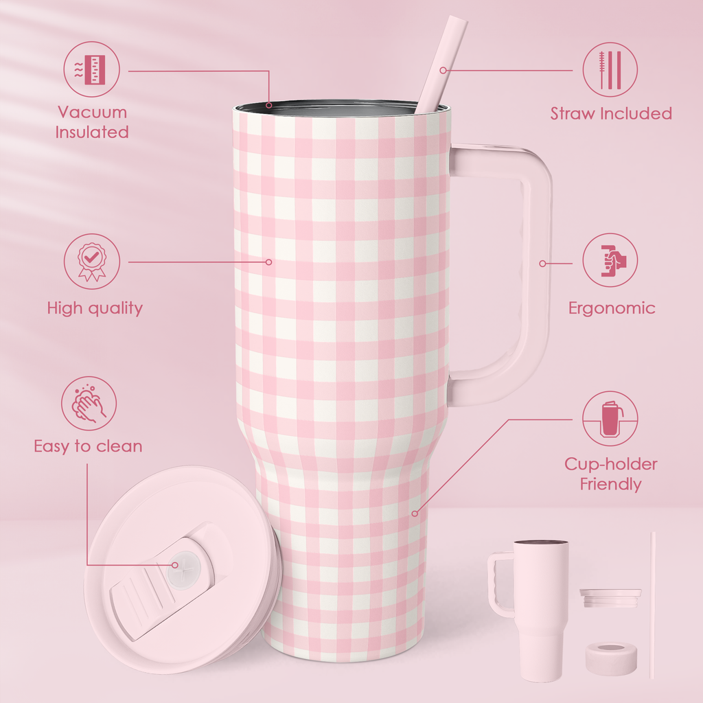 Pink Gingham Slidemate | Slider Tumbler with Handle 40oz