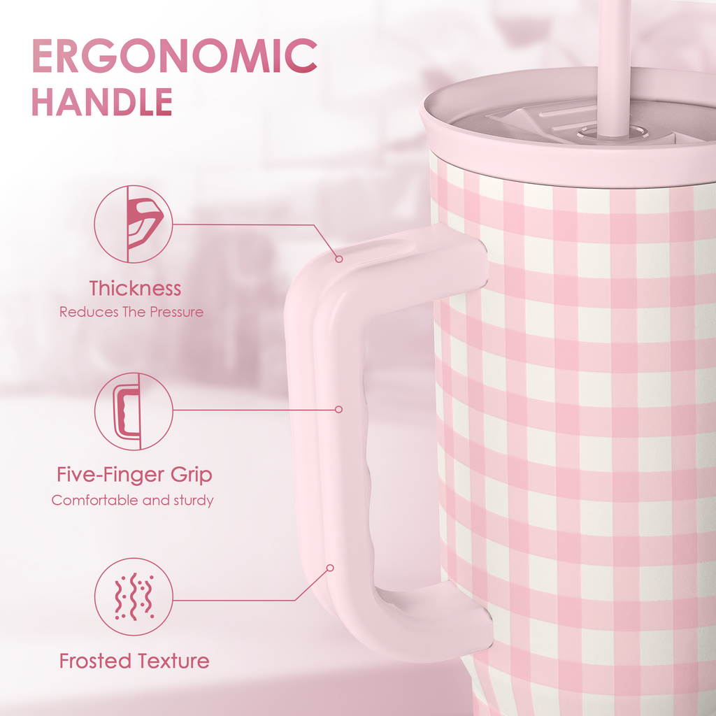Pink Gingham Slidemate | Slider Tumbler with Handle 40oz