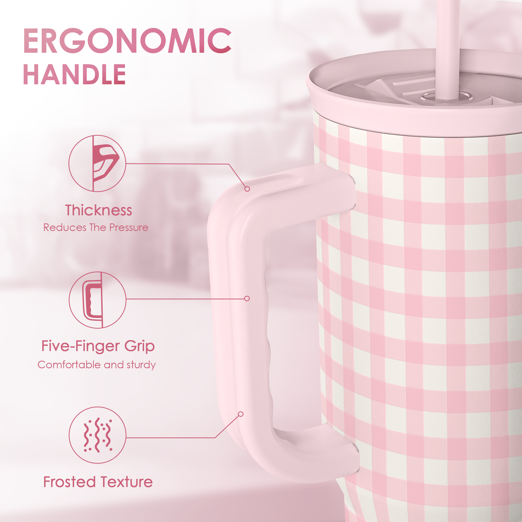 Pink Gingham Slidemate | Slider Tumbler with Handle 40oz