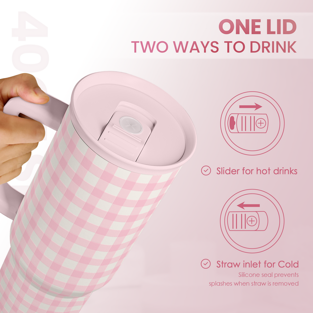 Pink Gingham Slidemate | Slider Tumbler with Handle 40oz