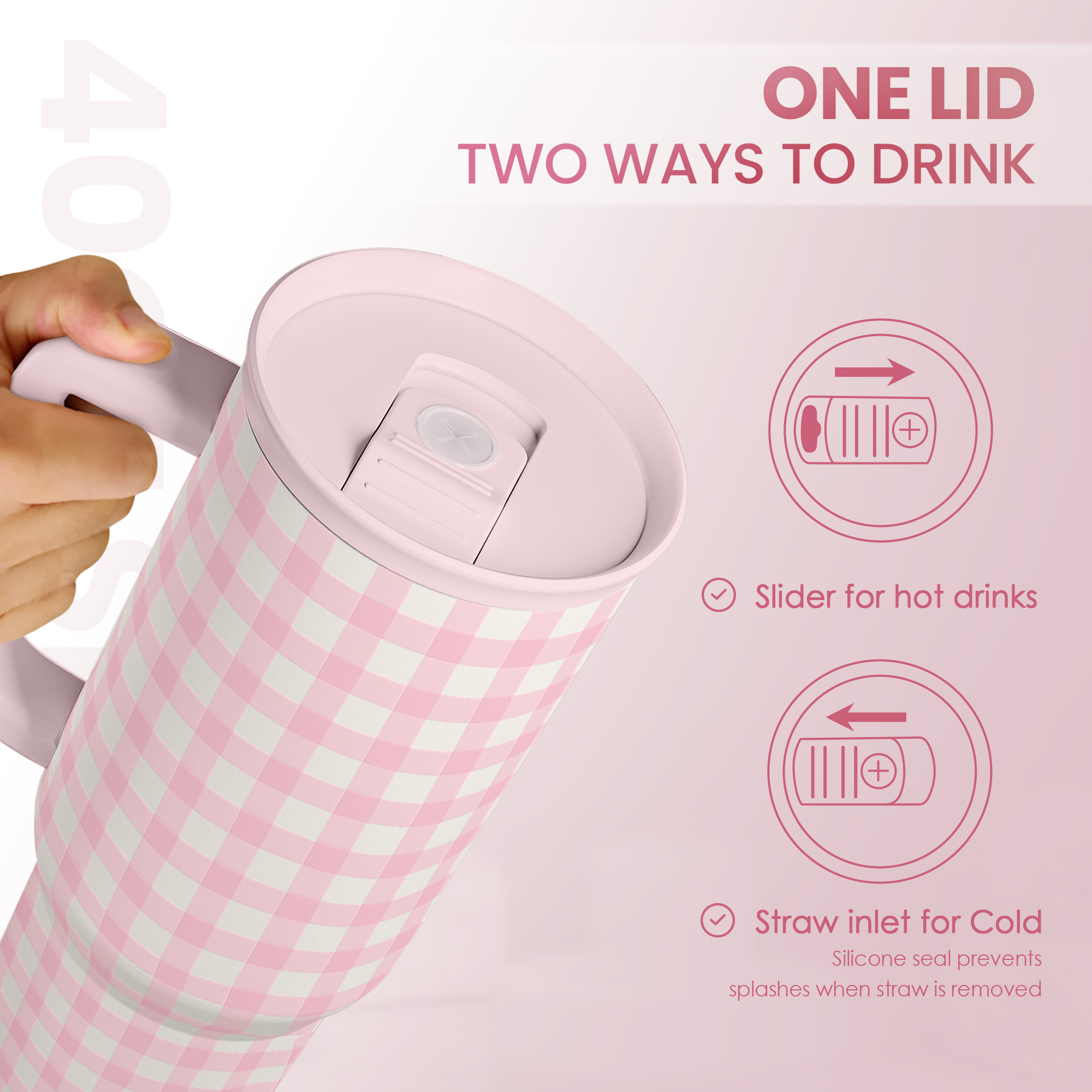 Pink Gingham Slidemate | Slider Tumbler with Handle 40oz