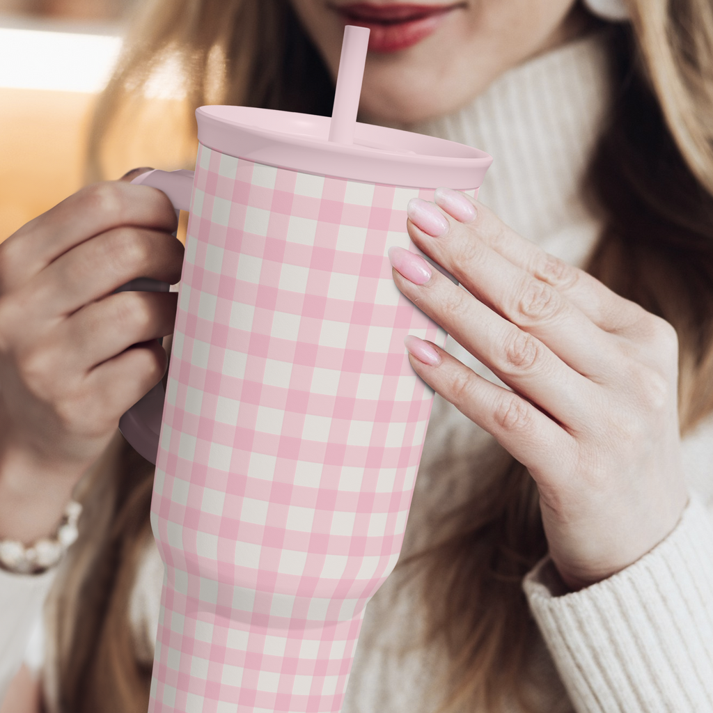 Pink Gingham Slidemate | Slider Tumbler with Handle 40oz