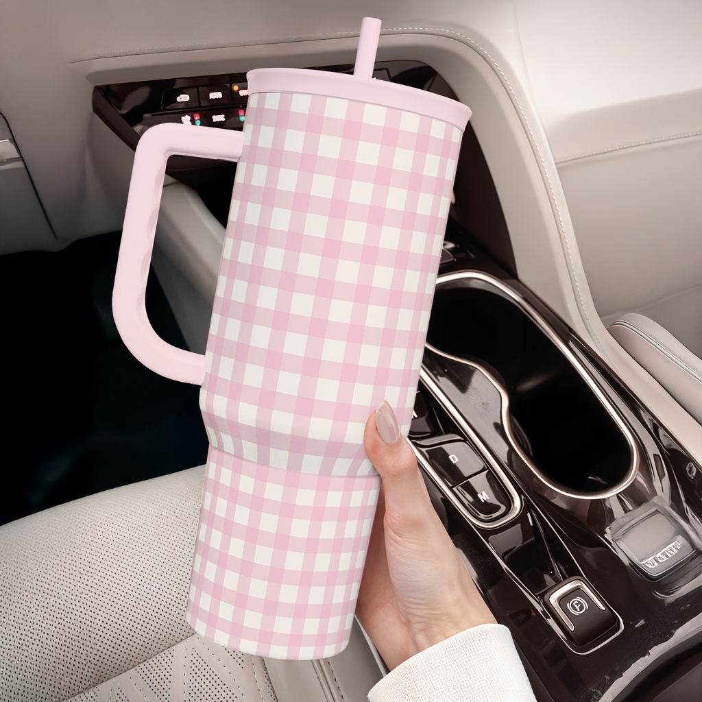 Pink Gingham Slidemate | Slider Tumbler with Handle 40oz